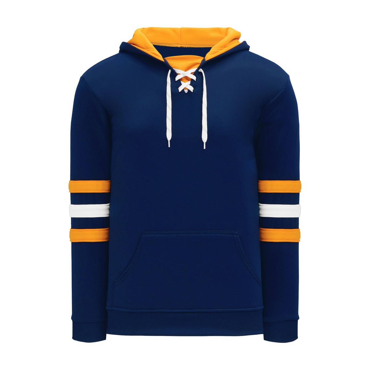 A1845-460 Navy/Gold/White Blank Hockey Lace Hoodie Sweatshirt