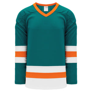 H6500-458 Teal/White/Orange League Style Blank Hockey Jerseys