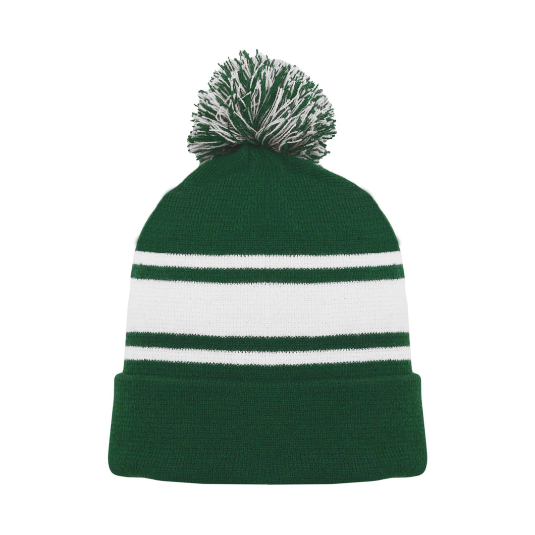 A1830-260 Dark Green/White Blank Hockey Beanie Hat