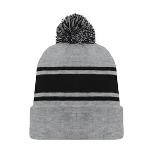 A1830-920 Heather Grey/Black Blank Hockey Beanie Hat