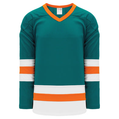 H6500-458 Teal/White/Orange League Style Blank Hockey Jerseys