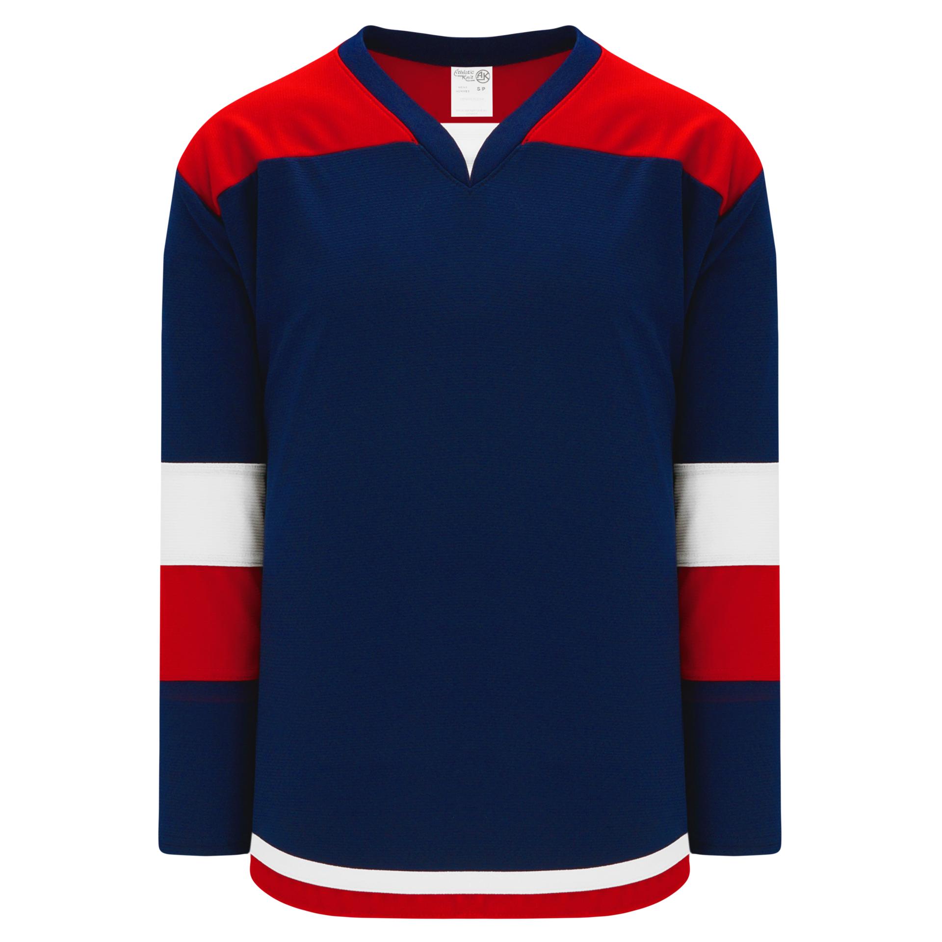 A Blank Blue Hockey Jersey Has Red And White Stripes Stock Illustration -  Download Image Now - iStock