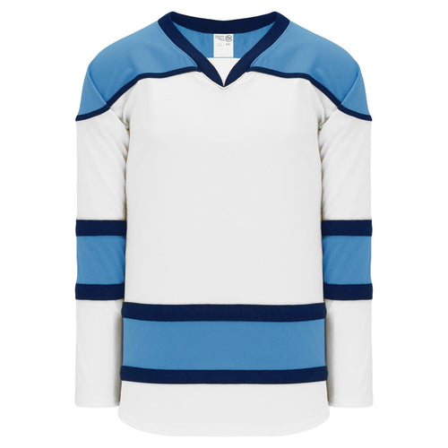 H7500-474 White/Sky/Navy League Style Blank Hockey Jerseys